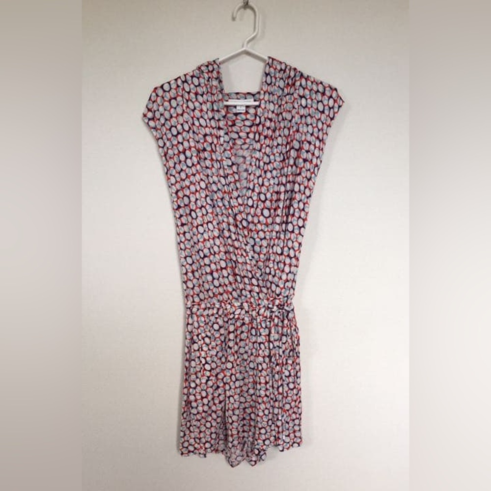 $398 Diane Von Furstenberg Sleeveless Hooded Romper in Dot Print - Picture 6 of 13